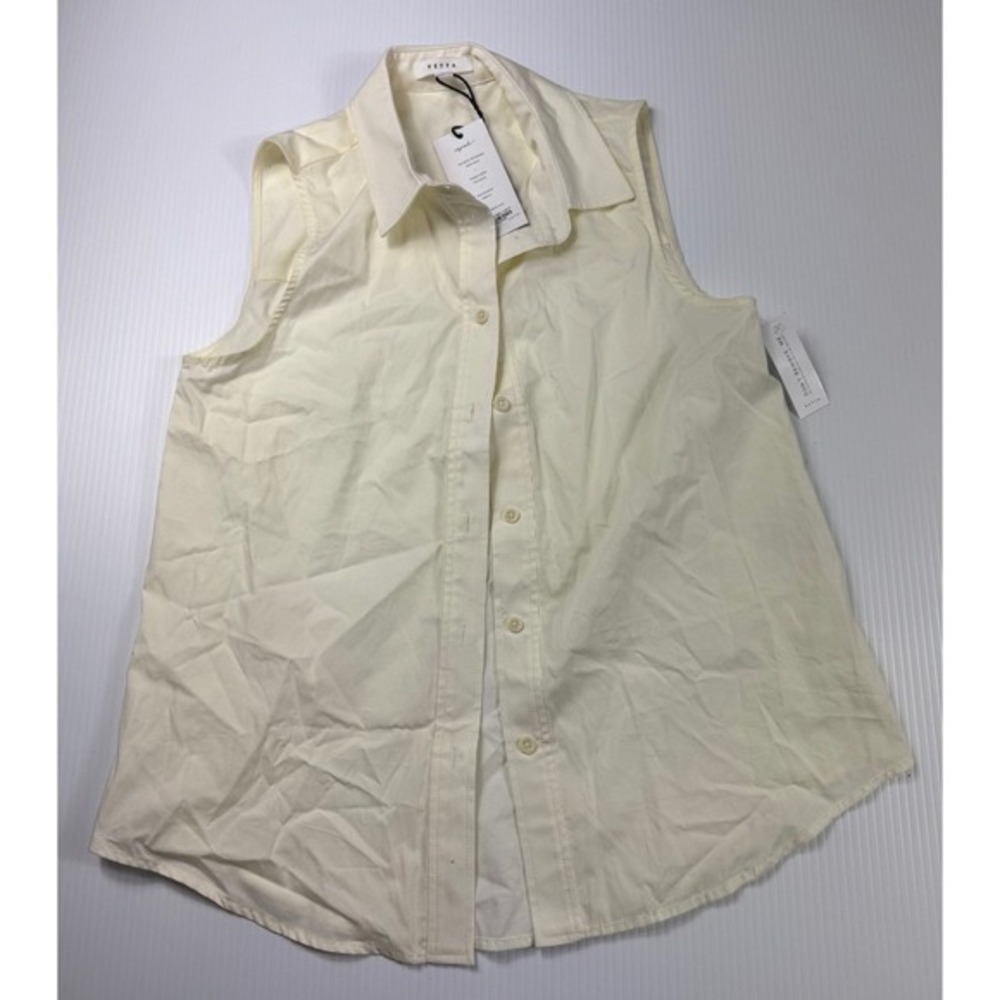 Vetta Sleeveless‎ Button Down Shirt Ivory Collared Top XS